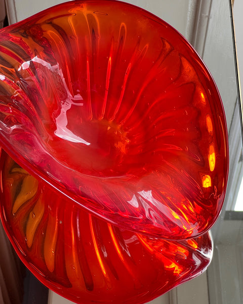 Vintage orange-red Murano shell/bowl