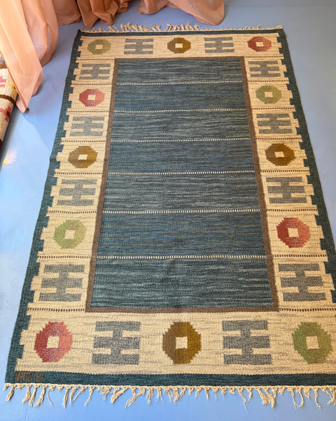 Vintage flat weave rug by Anna-Greta Sjöqvist (AGS)