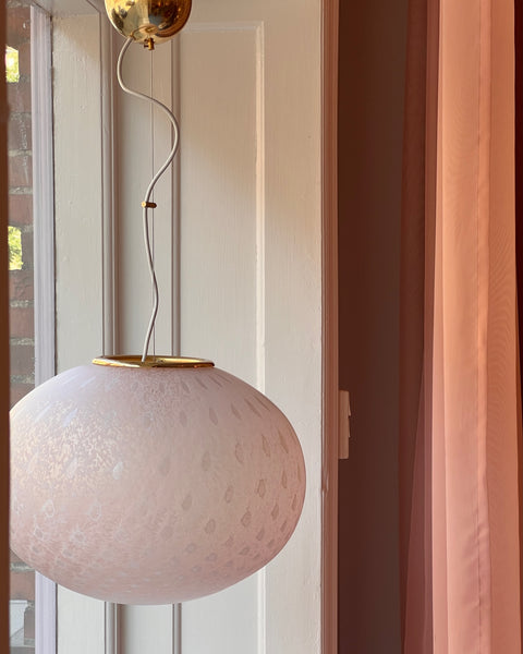 Large vintage oval light pink Murano ceiling lamp (D45)