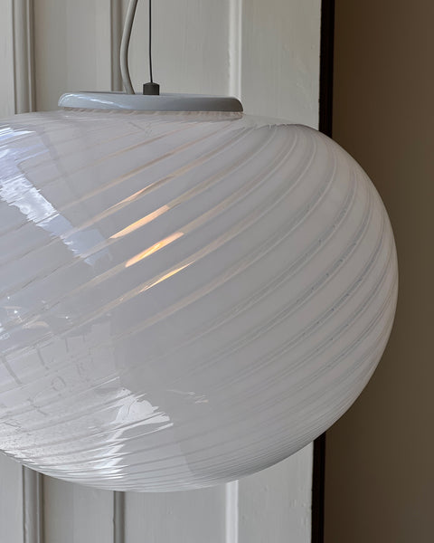 Vintage Murano oval white swirl ceiling lamp (D40)