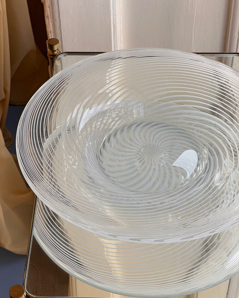Large vintage white/clear swirl Murano bowl