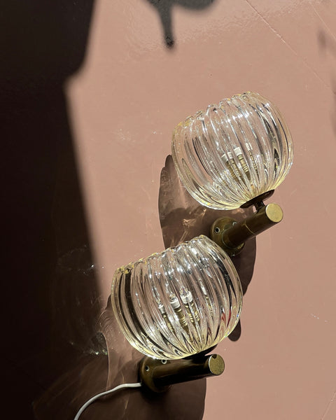 Pair of vintage clear/golden Murano wall lamps