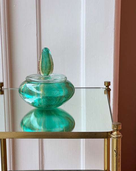 Vintage large green Murano bonbonniere
