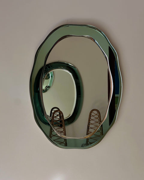 Vintage Italian mirror with scalloped turquoise frame