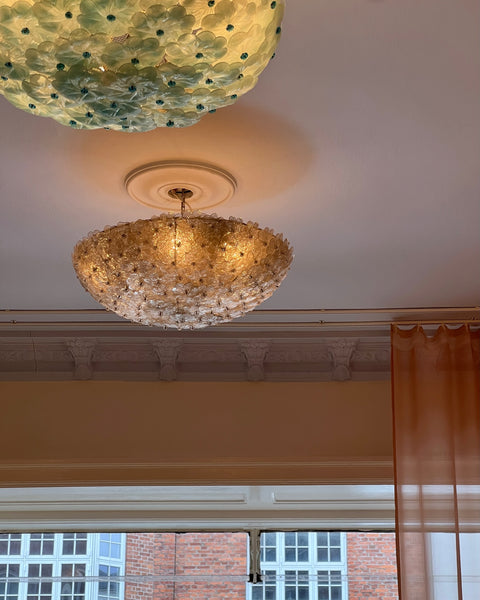 Large vintage clear Murano flower ceiling/wall lamp (D60)