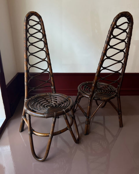 Vintage dark rattan/bamboo chair, Italy, 1960s (2 available)