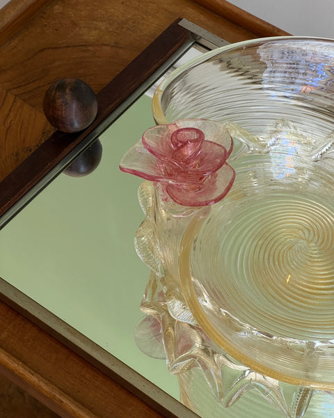 Vintage golden Murano bowl with pink flowers