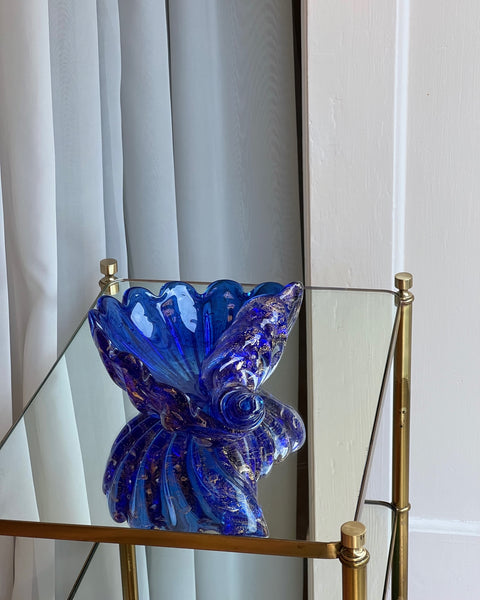 Vintage golden blue Murano shell bowl