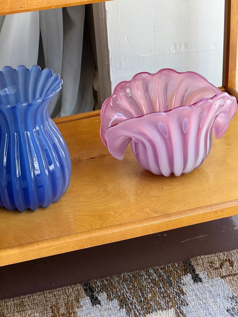 Vintage opal pink Murano shell bowl