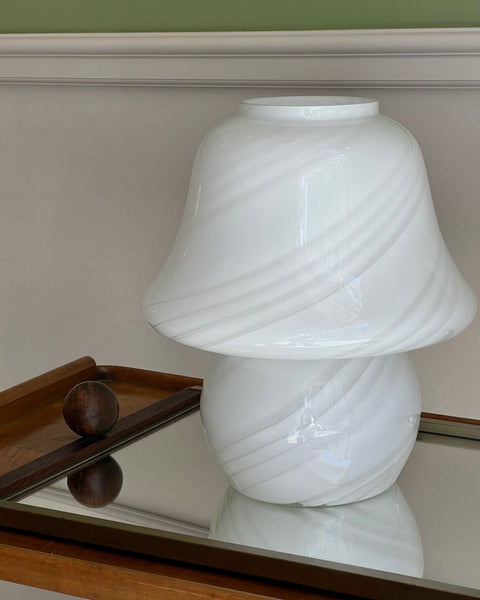 Vintage white swirl Murano mushroom table lamp