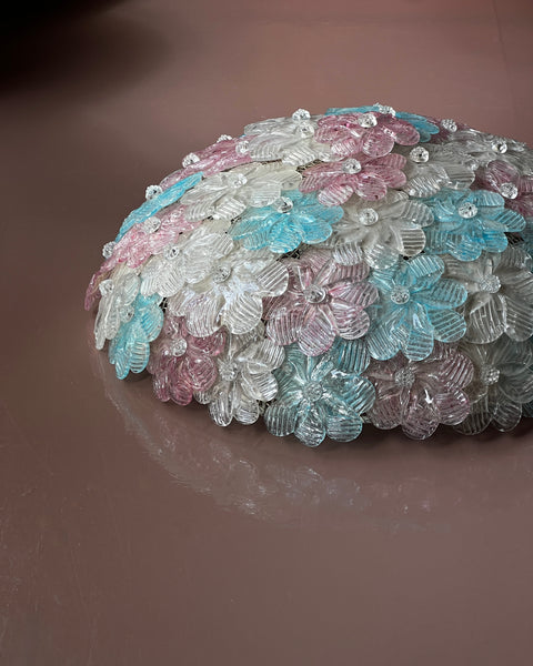 Vintage pink/blue/clear Murano flower ceiling/wall lamp (D38)