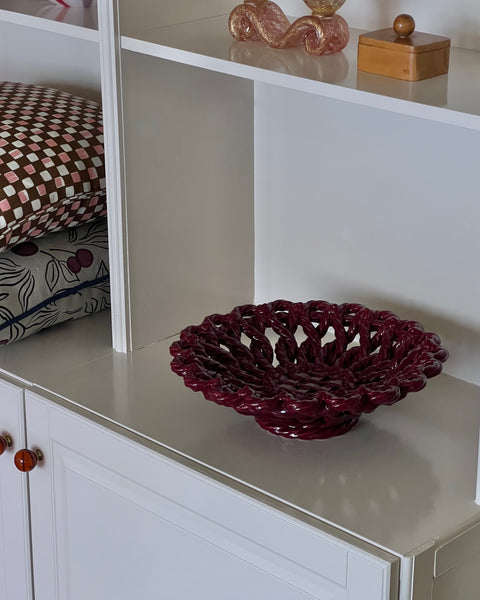 Vintage red ceramic basket