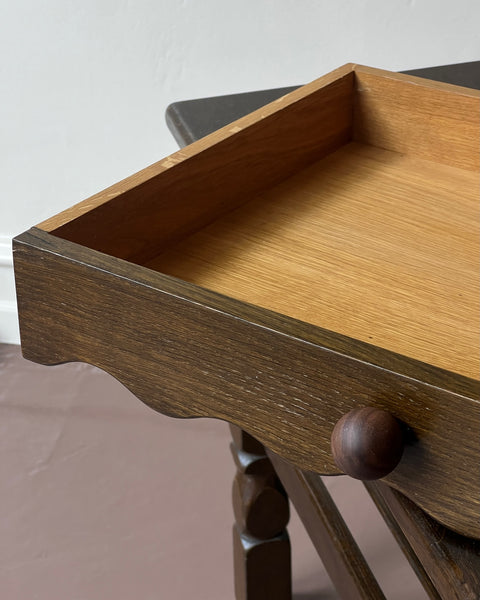 Vintage wooden side table with wavy/scalloped details