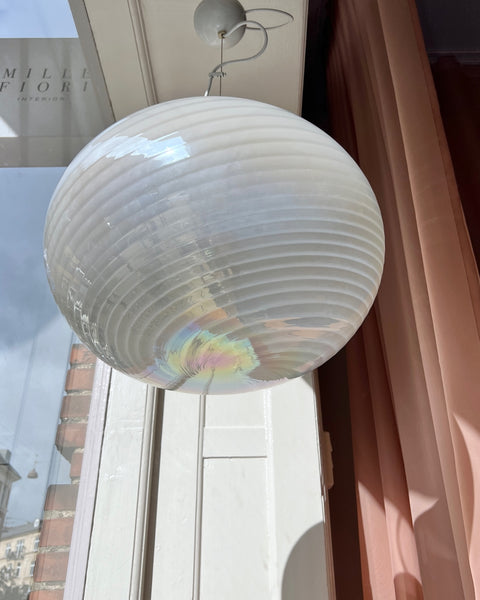 Vintage oval iridescent white swirl Murano ceiling lamp (D45)