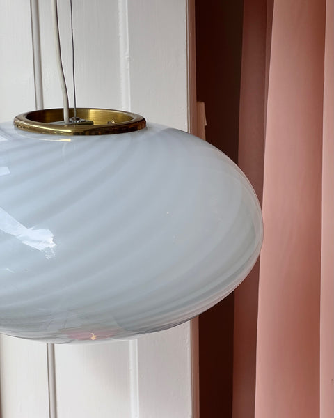 Vintage oval white swirl Murano ceiling lamp (D40)