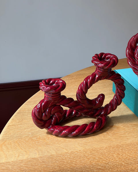 Vintage burgundy twisted ceramic candle holder (2 available)
