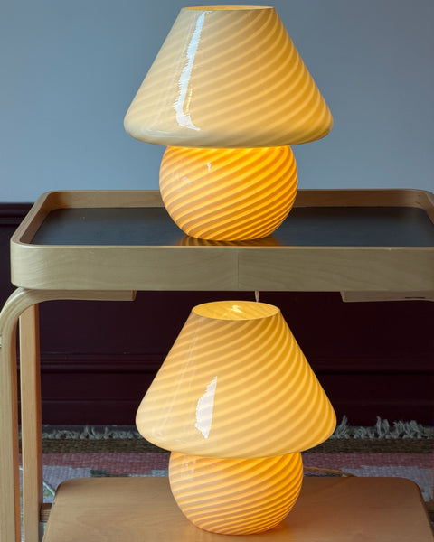 Vintage yellow swirl Murano mushroom table lamp (2 available)