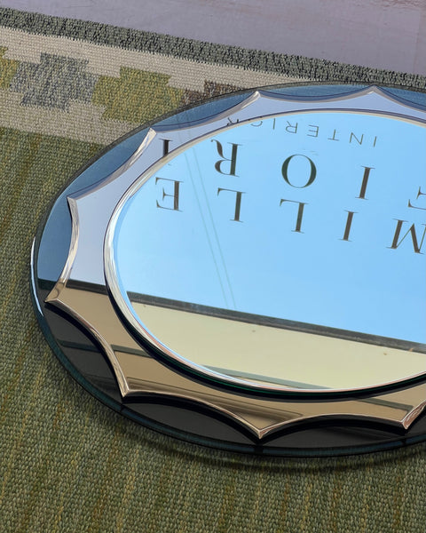 Vintage Italian mirror with golden brown / green faceted mirror frame