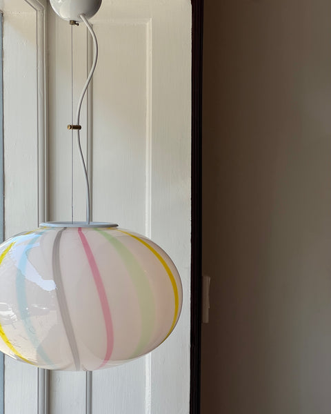 Vintage Murano multi-colored vertical stripes ceiling lamp (D40)