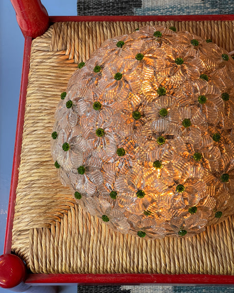 Vintage green/clear/golden Murano flower ceiling/wall lamp (D30)
