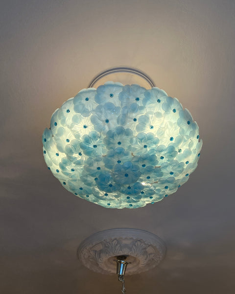 Large vintage blue Murano flower ceiling/wall lamp (D60)