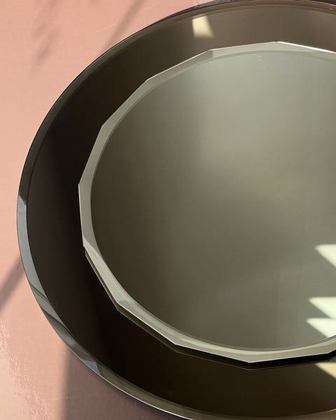 Vintage Italian round mirror with golden brown mirror frame