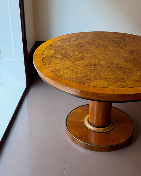 Vintage round lacquered burl wood dining table