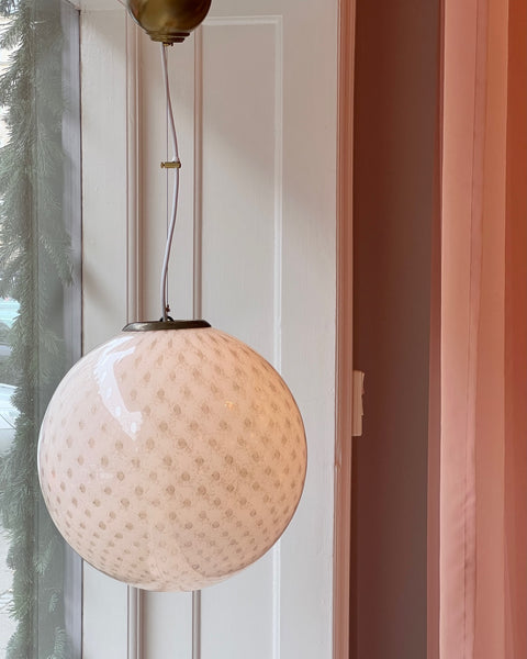 Vintage round white/black dotted Murano ceiling lamp (D40)