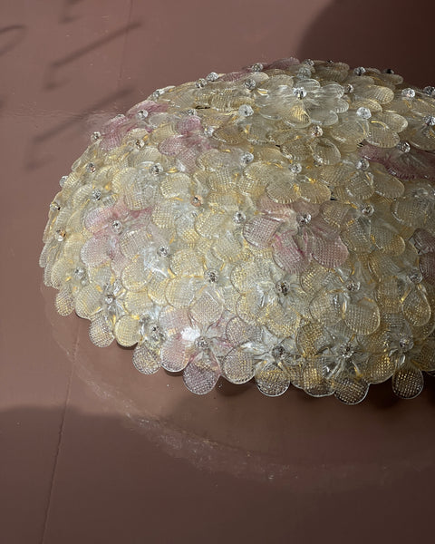 Vintage pink/clear/golden Murano flower ceiling/wall lamp (D48)
