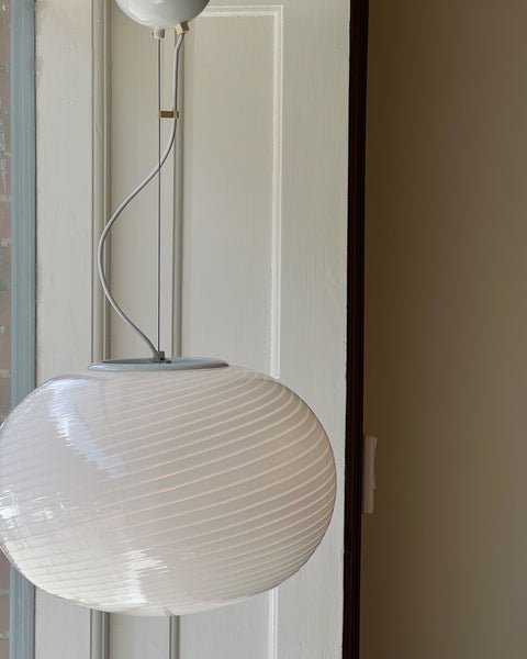 Vintage Murano oval white swirl ceiling lamp (D40)