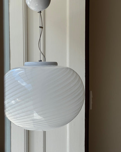 Vintage Murano oval white swirl ceiling lamp (D40)