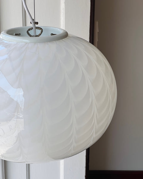 Vintage Murano oval white swirl ceiling lamp (D40)