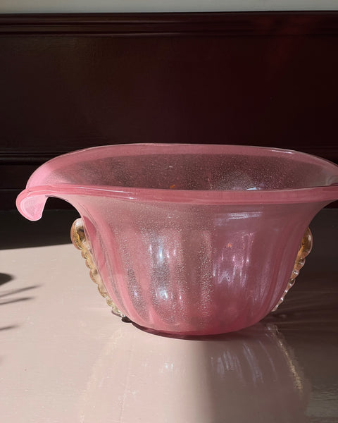 Vintage large pink/golden Murano shell bowl