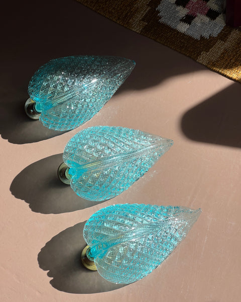 Vintage Murano blue leaf wall lamp