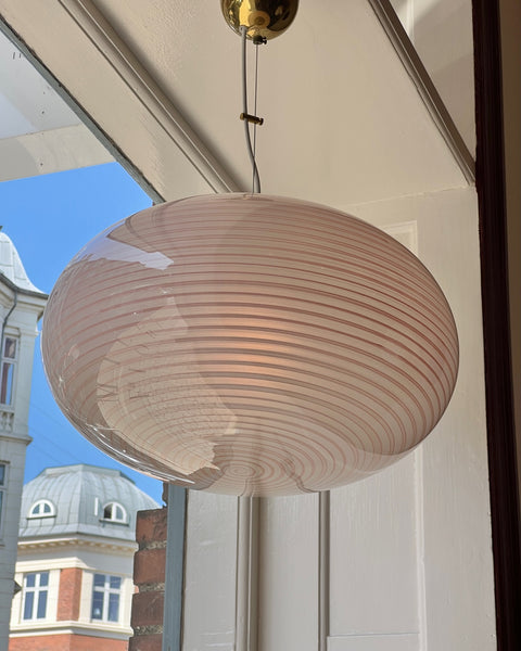 Vintage oval pink / white swirl Murano ceiling lamp (D50)