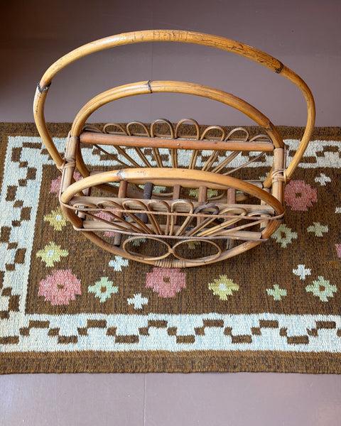 Large vintage rattan magazine holder
