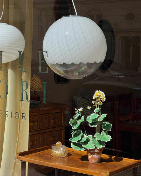 Vintage white clear Murano ceiling lamp (D40)