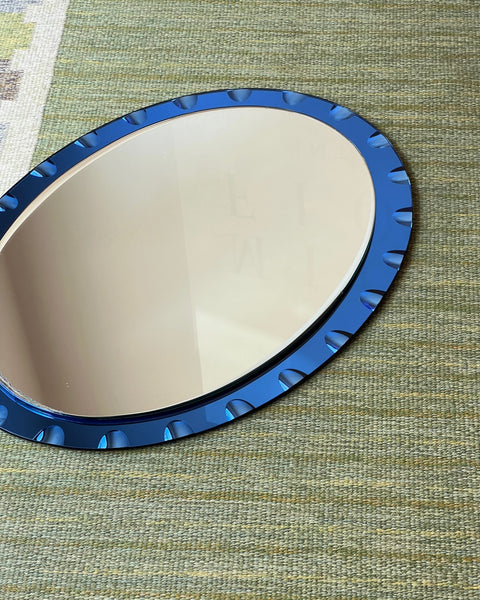 Vintage Italian mirror with blue faceted mirror frame