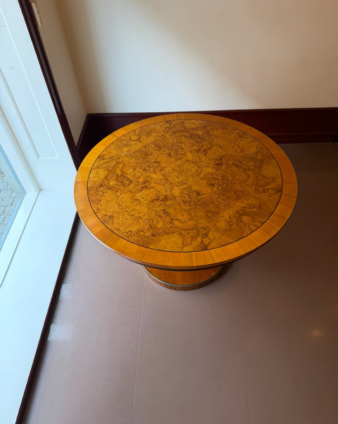 Vintage round lacquered burl wood dining table