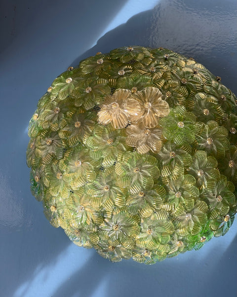 Vintage green/golden Murano flower ceiling/wall lamp (D46)