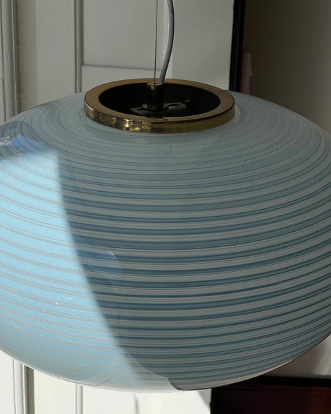 Vintage oval blue / white swirl Murano ceiling lamp (D50)