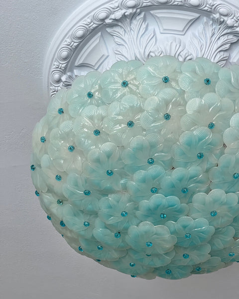 Large vintage blue Murano flower ceiling/wall lamp (D60)