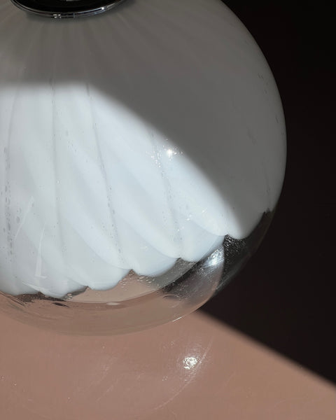 Large vintage white clear Murano ceiling lamp (D50)