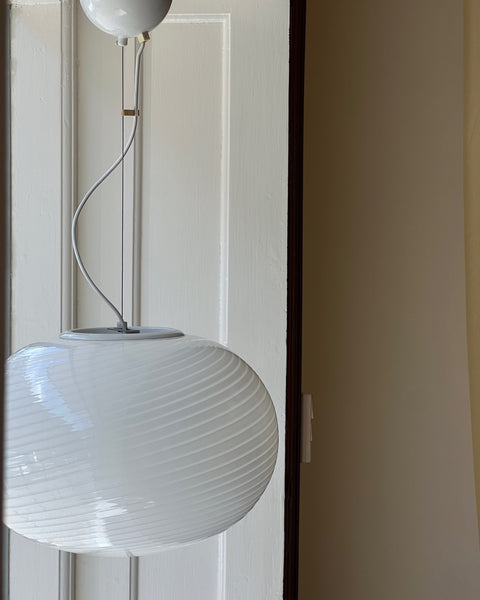 Vintage Murano oval white swirl ceiling lamp (D40)
