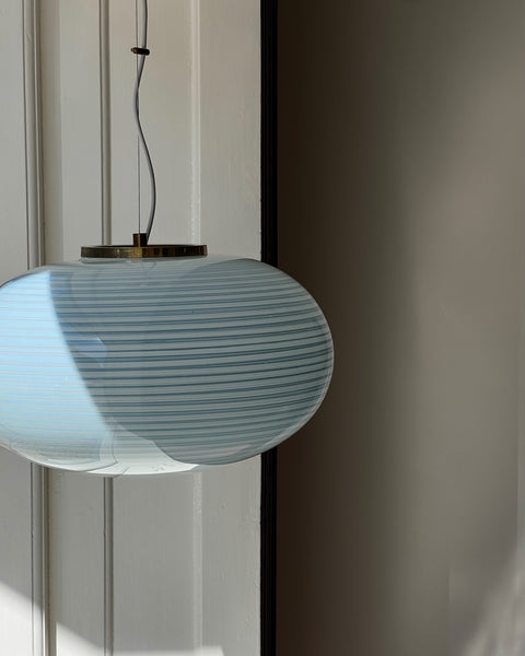 Vintage oval blue / white swirl Murano ceiling lamp (D50)