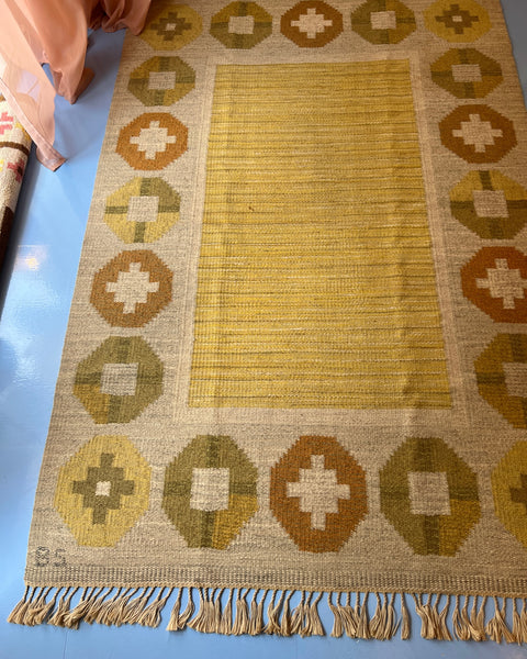 Vintage flat weave rug by Birgitta Södergren (BS)