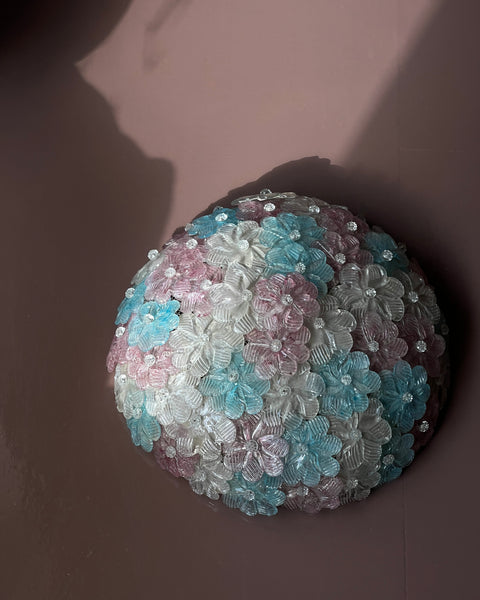 Vintage pink/blue/clear Murano flower ceiling/wall lamp (D38)