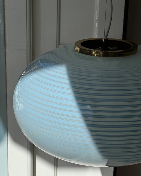 Vintage oval blue / white swirl Murano ceiling lamp (D50)