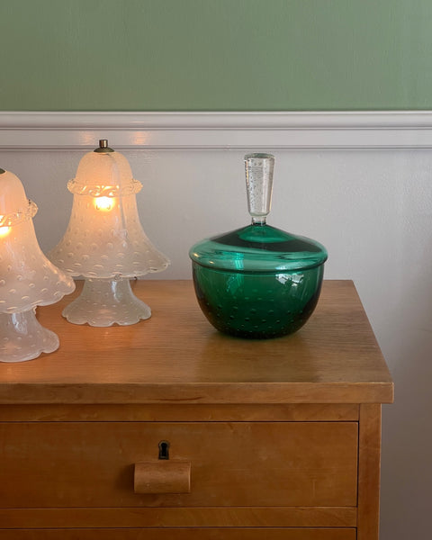 Vintage large green / clear Murano bonbonniere