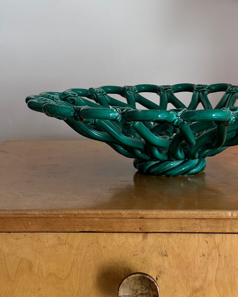 Vintage green ceramic basket
